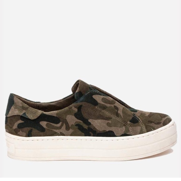 J. Slides NYC Heidi Green Camo leather slip on sneakers Sz 10 - Picture 1 of 9